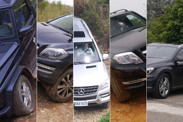 越野五虎将mercedes-benz  suv  由左而右分别为:g-class,gl-class,m